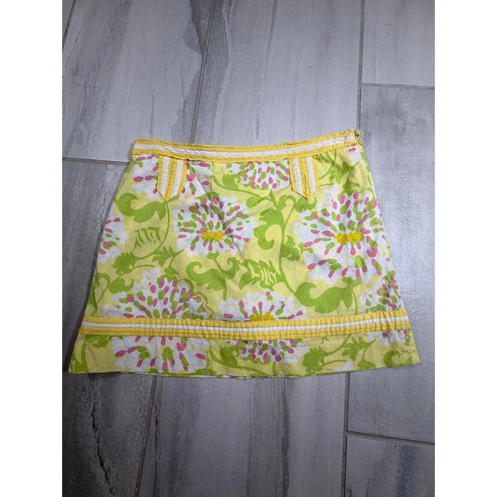 Lilly Pulitzer Jubilee Skort Yellow Green Floral Cotton Mini Size 6